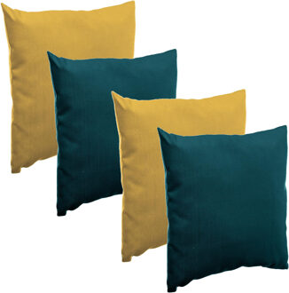 Bank/sier/tuin kussens voor binnen/buiten set 4x stuks geel/emerald groen 40 x 40 cm