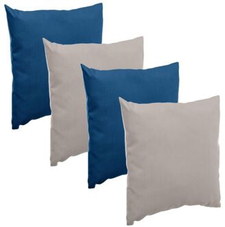 Bank/sier/tuin kussens voor binnen/buiten set 4x stuks indigo blauw/taupe 40 x 40 cm - Sierkussens