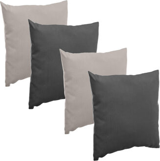 Bank/sier/tuin kussens voor binnen/buiten set 4x stuks lichtgrijs/antraciet 40 x 40 cm - Sierkussens