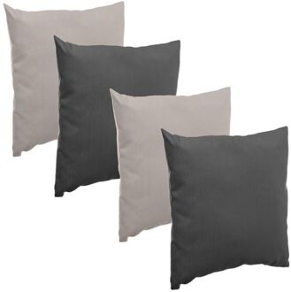 Bank/sier/tuin kussens voor binnen/buiten set 4x stuks lichtgrijs/antraciet 40 x 40 cm - Sierkussens