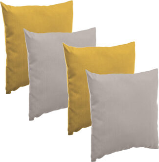 Bank/sier/tuin kussens voor binnen/buiten set 4x stuks mosterdgeel/taupe 40 x 40 cm