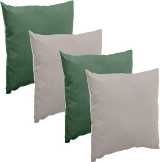 Bank/sier/tuin kussens voor binnen/buiten set 4x stuks olijfgroen/taupe 40 x 40 cm - Sierkussens