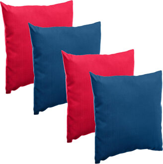 Bank/sier/tuin kussens voor binnen/buiten set 4x stuks rood/blauw 40 x 40 cm - Sierkussens