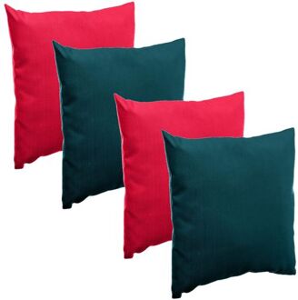 Bank/sier/tuin kussens voor binnen/buiten set 4x stuks rood/emerald groen 40 x 40 cm - Sierkussens