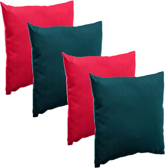 Bank/sier/tuin kussens voor binnen/buiten set 4x stuks rood/emerald groen 40 x 40 cm