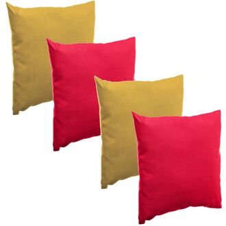 Bank/sier/tuin kussens voor binnen/buiten set 4x stuks rood/geel 40 x 40 cm - Sierkussens