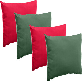 Bank/sier/tuin kussens voor binnen/buiten set 4x stuks rood/groen 40 x 40 cm - Sierkussens