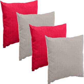 Bank/sier/tuin kussens voor binnen/buiten set 4x stuks rood/taupe 40 x 40 cm