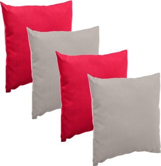 Bank/sier/tuin kussens voor binnen/buiten set 4x stuks rood/taupe 40 x 40 cm