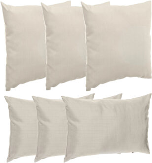 Bank/sier/tuin kussens voor binnen/buiten set 6x stuks beige 40 x 40 cm en 30 x 50 cm