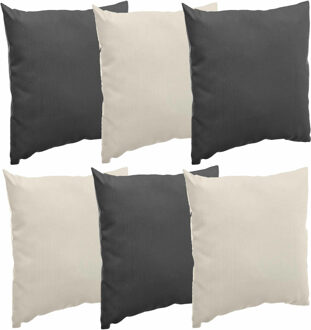 Bank/sier/tuin kussens voor binnen/buiten set 6x stuks beige/antraciet 40 x 40 cm