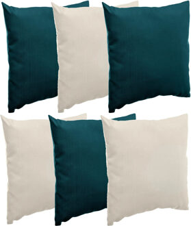 Bank/sier/tuin kussens voor binnen/buiten set 6x stuks beige/emerald groen 40 x 40 cm