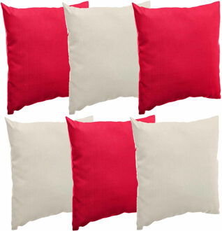 Bank/sier/tuin kussens voor binnen/buiten set 6x stuks beige/rood 40 x 40 cm - Sierkussens