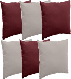 Bank/sier/tuin kussens voor binnen/buiten set 6x stuks bordeaux rood/taupe 40 x 40 cm - Sierkussens