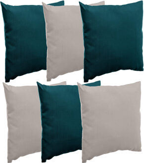 Bank/sier/tuin kussens voor binnen/buiten set 6x stuks emerald groen/taupe 40 x 40 cm
