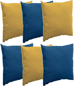 Bank/sier/tuin kussens voor binnen/buiten set 6x stuks geel/blauw 40 x 40 cm