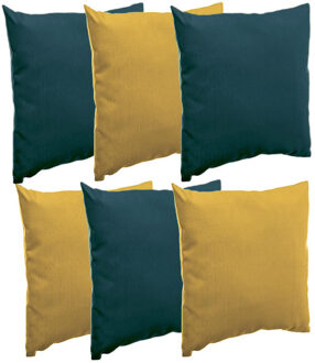 Bank/sier/tuin kussens voor binnen/buiten set 6x stuks geel/emerald groen 40 x 40 cm