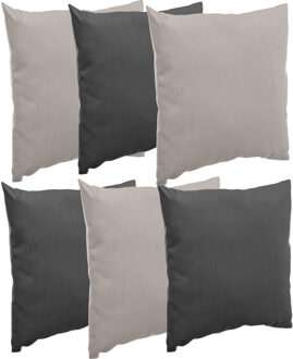 Bank/sier/tuin kussens voor binnen/buiten set 6x stuks lichtgrijs/antraciet 40 x 40 cm