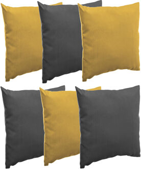 Bank/sier/tuin kussens voor binnen/buiten set 6x stuks mosterd geel/antraciet 40 x 40 cm