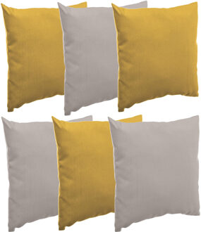 Bank/sier/tuin kussens voor binnen/buiten set 6x stuks mosterdgeel/taupe 40 x 40 cm