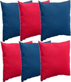 Bank/sier/tuin kussens voor binnen/buiten set 6x stuks rood/blauw 40 x 40 cm