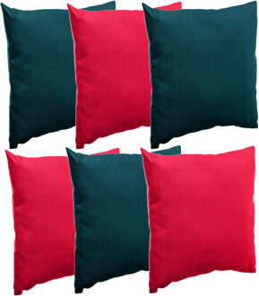 Bank/sier/tuin kussens voor binnen/buiten set 6x stuks rood/emerald groen 40 x 40 cm - Sierkussens