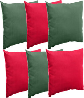 Bank/sier/tuin kussens voor binnen/buiten set 6x stuks rood/groen 40 x 40 cm - Sierkussens