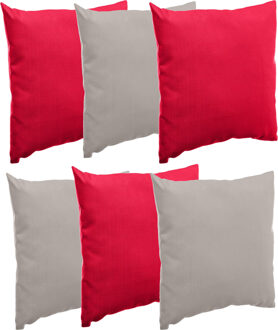 Bank/sier/tuin kussens voor binnen/buiten set 6x stuks rood/taupe 40 x 40 cm