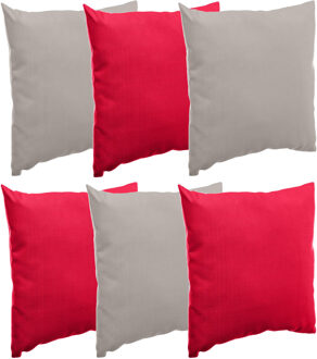 Bank/sier/tuin kussens voor binnen/buiten set 6x stuks rood/taupe 40 x 40 cm