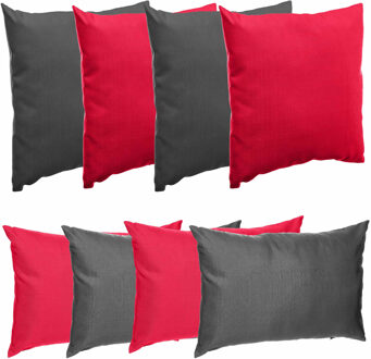 Bank/sier/tuin kussens voor binnen/buiten set 8x stuks antraciet grijs en helder rood