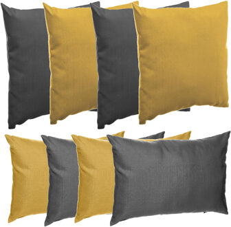 Bank/sier/tuin kussens voor binnen/buiten set 8x stuks antraciet grijs en mosterd geel