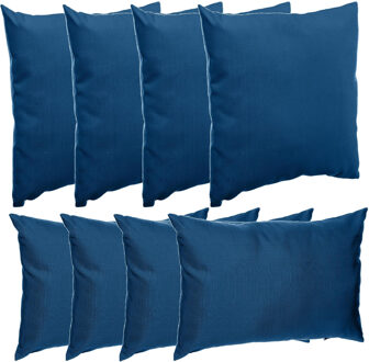 Bank/sier/tuin kussens voor binnen/buiten set 8x stuks blauw 40 x 40 cm en 30 x 50 cm