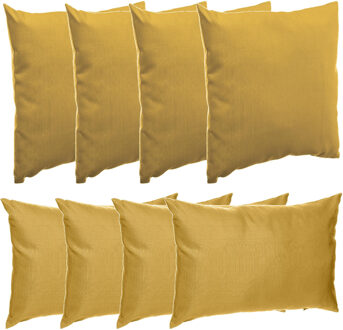 Bank/sier/tuin kussens voor binnen/buiten set 8x stuks mosterd geel 40 x 40 cm en 30 x 50 cm
