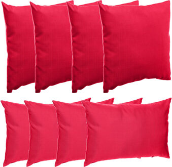 Bank/sier/tuin kussens voor binnen/buiten set 8x stuks rood 40 x 40 cm en 30 x 50 cm
