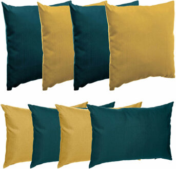 Bank/sier/tuin kussens voor binnen/buiten set 8x stuks smaragd groen en mosterd geel