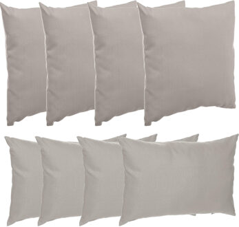 Bank/sier/tuin kussens voor binnen/buiten set 8x stuks taupe/beige 40 x 40 cm en 30 x 50 cm