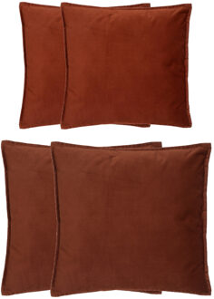 Bank/sierkussens Sophia - set 4x - Terracotta - polyester - met rits - In 2 formaten - Sierkussens Bruin