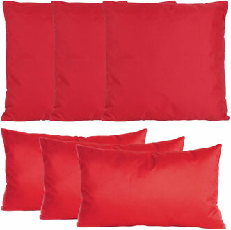Bank/tuin kussens set - binnen/buiten - 6x stuks -rood - In 2 formaten laag/hoog - Sierkussens