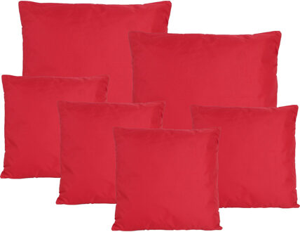Bank/tuin kussens set - binnen/buiten - 6x stuks - rood - In 2 formaten - Sierkussens
