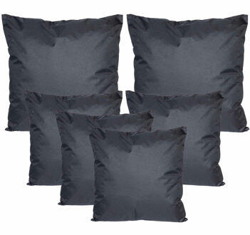 Bank/tuin kussens set - binnen/buiten - 6x stuks - zwart - In 2 formaten - Sierkussens