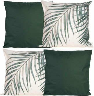 Bank/tuin kussens set - voor binnen/buiten - 4x stuks - groen/palm print - 45 x 45 cm - Sierkussens