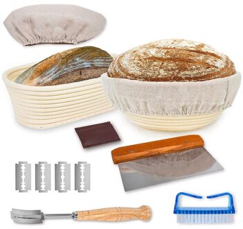 Banneton Brood Proofing Mand Set Van 2, 9 Inch Ronde & 10 Inch Ovale Rotan Zuurdesem Manden, deeg Schraper, En Meer