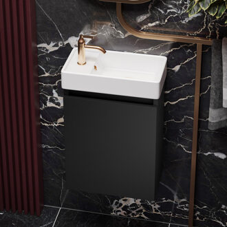 Bano toiletmeubel mat zwart 40x22cm met glans witte fontein
