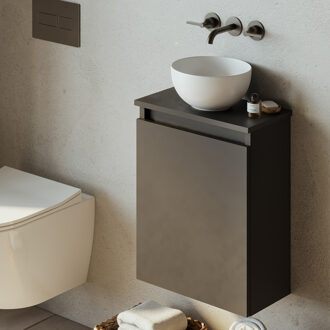 Bano toiletmeubel mat zwart 40x22cm met glans witte waskom