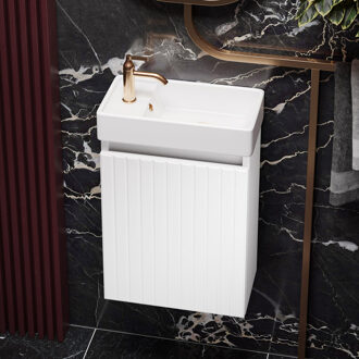 Bano toiletmeubel ribbelfront mat wit 40x22cm met glans witte fontein