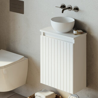 Bano toiletmeubel ribbelfront mat wit 40x22cm met mat witte waskom