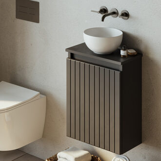 Bano toiletmeubel ribbelfront mat zwart 40x22cm met mat witte waskom