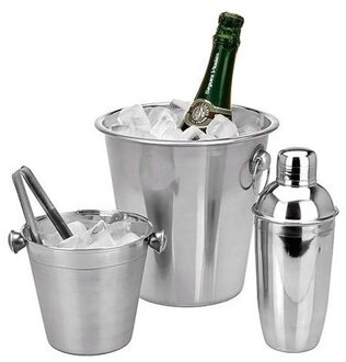 Bar cocktail set 4-delig - RVS - ijsemmer - tang -koelemmer - shaker - IJsemmers Zilverkleurig