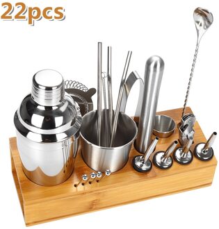 Bar Cocktail Shaker Bar Set Cocktail Maken Kit Met Houten Plank Rvs Barman Gereedschap Bar Muddler Mixer Maker 22stk