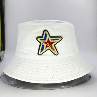 Bar Sterren Borduurwerk Katoen Emmer Hoed Visser Hoed Outdoor Reizen Hoed Zon Cap Hoeden Voor Kid Mannen Vrouwen 34 wit / 2 to 6 years old